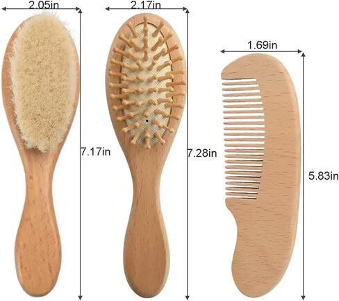 PandaEar Baby Hair Brush and Comb Set for Newborn| Natural Wooden Hairbrush with Soft Goat Bristles, Pear Wood Comb and Wooden Massage Brush for Infant, Toddler, Kids in Saudi Arabia