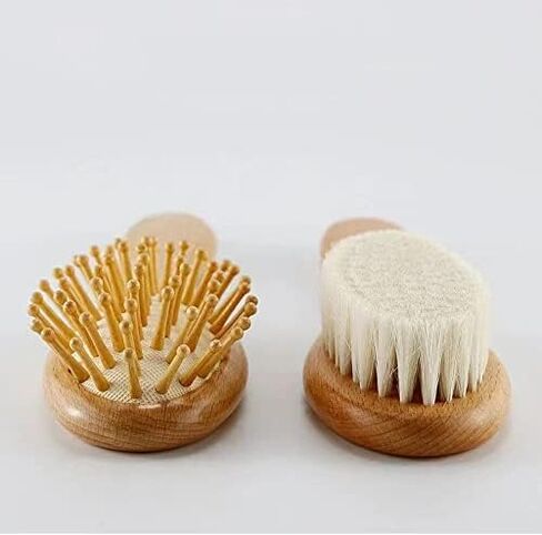 PandaEar Baby Hair Brush and Comb Set for Newborn| Natural Wooden Hairbrush with Soft Goat Bristles, Pear Wood Comb and Wooden Massage Brush for Infant, Toddler, Kids in Saudi Arabia