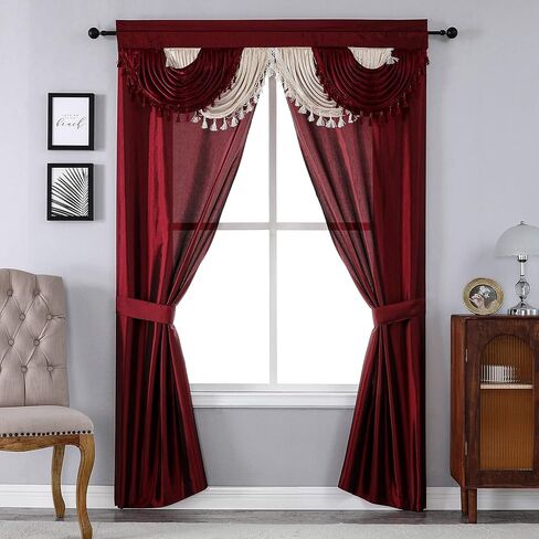 Regal Home Collections Amore Curtains 5-Piece Window Curtain Set - 54-Inch W x 84-Inch L Panels with Attached Valance and 2 Tiebacks - Bedroom Curtains and Living Room Curtains (Brick) in Kuwait