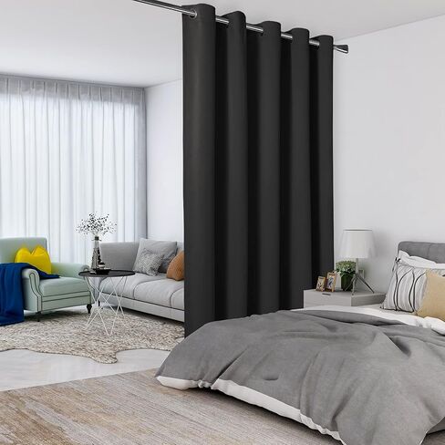 LORDTEX ستائر مقسمة للغرفة باللون الرمادي الداكن - شاشات مقسمة للغرفة ذات خصوصية كاملة، ستارة تعتيم واسعة لغرفة المعيشة وغرفة النوم، باب منزلق، لوحة واحدة، عرض 8.3 قدم × طول 7 أقدام in Kuwait