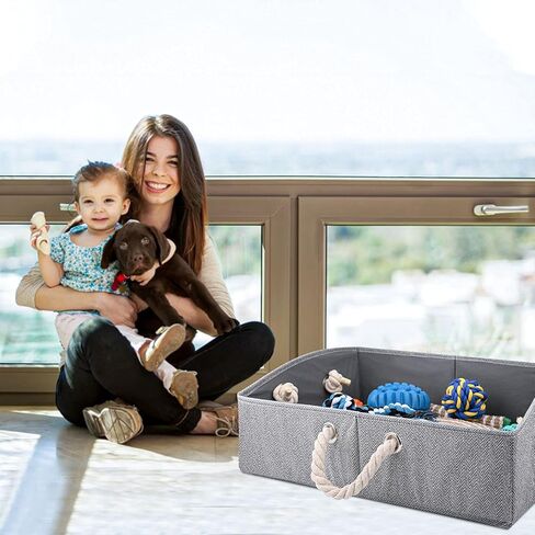 صندوق ألعاب الكلاب من MYFAMIREA، سلة تخزين ألعاب كبيرة للكلاب قابلة للطي، سلة تنظيم الصدر مثالية لألعاب الحيوانات الأليفة والملابس والبطانيات والمقاود والطعام in Kuwait