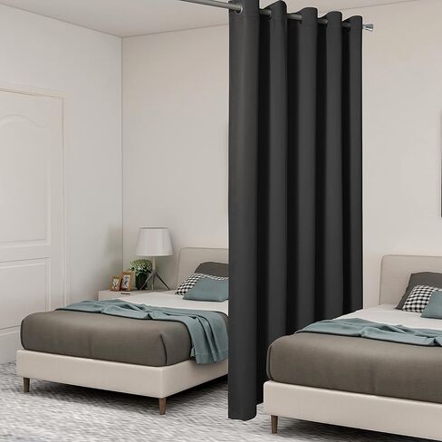 LORDTEX ستائر مقسمة للغرفة باللون الرمادي الداكن - شاشات مقسمة للغرفة ذات خصوصية كاملة، ستارة تعتيم واسعة لغرفة المعيشة وغرفة النوم، باب منزلق، لوحة واحدة، عرض 8.3 قدم × طول 7 أقدام in Kuwait