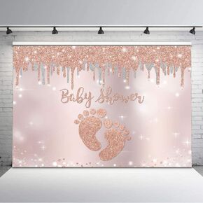 Avezano Rose Gold Baby Shower Backdrop Little Feet Girl Baby Shower Background Glitter Footprint Rose Gold Baby Shower Party Decorations, 7x5ft