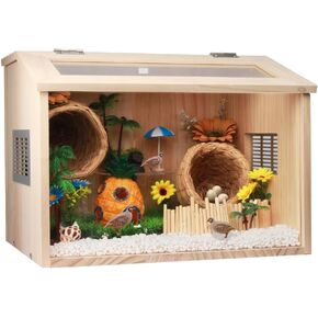 قفص هامستر NENHEIONI خشبي مقاس 15.7 × 11.8 × 11.8 بوصة، أقفاص خنازير غينيا، للفئران الهامستر الجربوع والليمون ديغوس أو غيرها من الحيوانات الأليفة صغيرة الحجم (المنتج لا يشمل الديكور الداخلي) in Kuwait