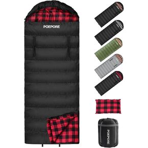 كيس نوم POEPORE Flannel مع وسادة خفيفة الوزن للطقس الدافئ 3-4 مواسم للبالغين XL حقيبة نوم يمكن ارتداؤها مقاومة للماء مع كيس ضغط