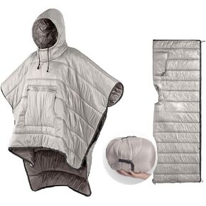 Thermal Poncho Wearable Hooded Blanket - Envelope Lightweight Camp Sleeping Bag Cloak Cape Windproof with Premium Stuff Compression Sack for Backpacking Hiking Hunting Fishing Military Outdoor Sport