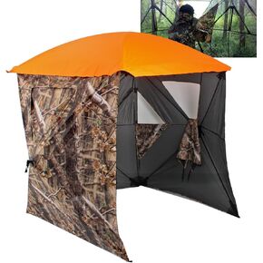 AUSCAMOTEK 3W See Through Pop Up Ground Blind Hub Style 3-Panels Blinds with Removable Orange Blaze Top for Deer Tuckey Duck Hunting