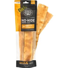 EARTH ANIMAL No Hide Strips Peanut Butter Flavored Vegetarian Natural Treats | No Rawhide | Quick & Thin Dog Chews | 1 Pack, 4 Count