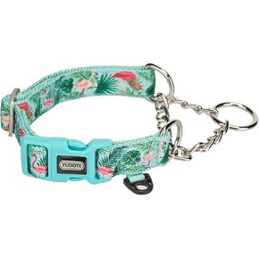 Martingale Dog Collar with Steel Chain and Quick Release Buckle Adjustable Floral No Pull Safe Training Collars,Flamingo,Small