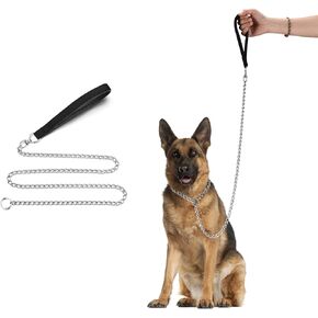 Metal Dog Leash, Integrated Dog Collar and Leash, 4ft Chew Proof Dog Chain Leash with P Chain Slip, Heavy Duty Sturdy Pet Dog Leash with Padded Handle for Large Medium Dogs