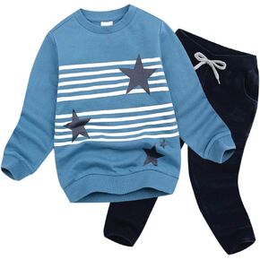 BOMDEALS Cute Cartoon Pentacle Dinosaur Printed Baby Boys Long Sleeve Tops and Pants Outfits
