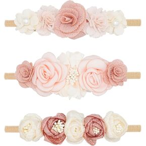 Baby Girl Flower Headbands Set, 3pcs Elastic Nylon Floral Hair Band, Bows Wrap for Infant Newborn Toddler in Kuwait