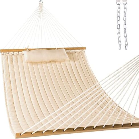 أرجوحة Lazy Daze Hammocks بطول 12 قدمًا من القماش المبطن المزدوج مع قضبان موزعة ووسادة قابلة للفصل، أرجوحة لشخصين للفناء الخارجي بجانب حمام السباحة، سعة وزن 450 رطل، شيفرون أزرق in Kuwait