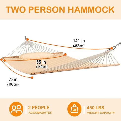 أرجوحة Lazy Daze Hammocks بطول 12 قدمًا من القماش المبطن المزدوج مع قضبان موزعة ووسادة قابلة للفصل، أرجوحة لشخصين للفناء الخارجي بجانب حمام السباحة، سعة وزن 450 رطل، شيفرون أزرق in Kuwait