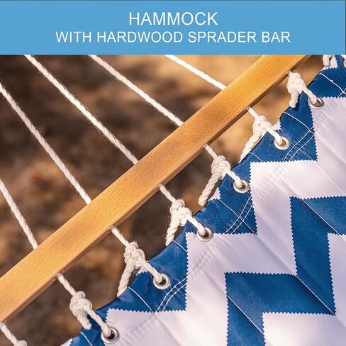 أرجوحة Lazy Daze Hammocks بطول 12 قدمًا من القماش المبطن المزدوج مع قضبان موزعة ووسادة قابلة للفصل، أرجوحة لشخصين للفناء الخارجي بجانب حمام السباحة، سعة وزن 450 رطل، شيفرون أزرق in Kuwait