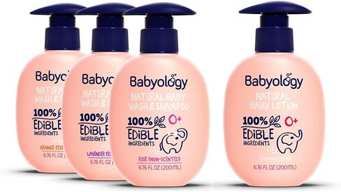 Babyology - 100% Edible Ingredients - Organic Baby Lotion - Clinically Tested - Calming & Rich Moisture for Sensitive Skin - Daily Care - Non-scented (13.5 Fl Oz (Pack of 2)) in Kuwait