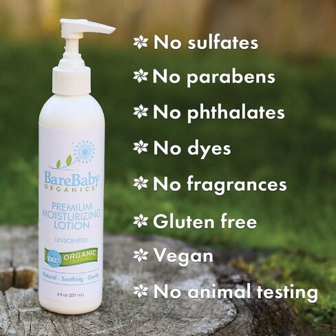 Organic Baby Lotion – For Normal, Dry or Sensitive Skin – No Added Fragrances - Eczema Friendly Moisturizer – With Aloe Vera, Coconut Oil, Shea Butter – Gluten Free – 8oz in Saudi Arabia