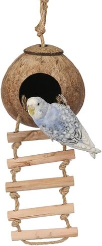 Gecko Coconut Hide Habitat Crested Gecko Cage Accessories Leopard Gecko Climbing Hide Cave Reptile Lizard Ladder Bird Nesting House Hideouts Cave Habitat for Gecko, Reptiles, Lizards, Amphibians in Kuwait