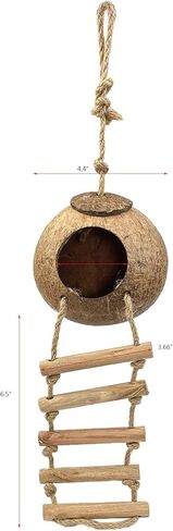 Gecko Coconut Hide Habitat Crested Gecko Cage Accessories Leopard Gecko Climbing Hide Cave Reptile Lizard Ladder Bird Nesting House Hideouts Cave Habitat for Gecko, Reptiles, Lizards, Amphibians in Kuwait