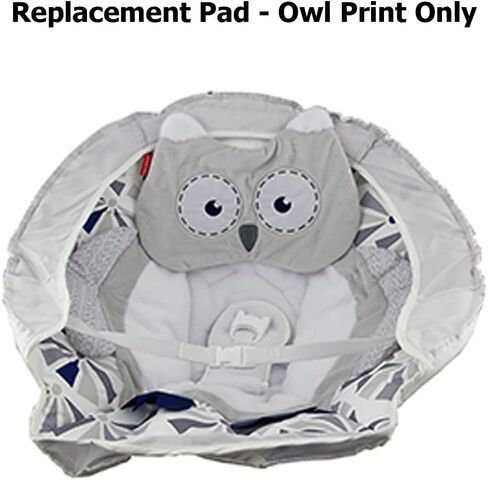 قطعة بديلة من Ele Toys لبومة Fisher-Price Love You 2 في 1 الفاخرة Cradle 'n Swing مع Smart Connect - FLG83 ~ وسادة غطاء مقعد متأرجح بديلة من القطيفة ~ طباعة بومة، أزرق، رمادي، أبيض، 14.0 أونصة in Kuwait