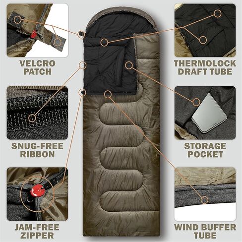 RIOYALO 0 Degree Sleeping Bags for Adults Cold Weather | Big and Tall 4 Season Winter Camping Sleeping Bag w. Compression Sack for Youth Hiking Backpacking | Portable Waterproof | XL Up to 6 ft 10 in in Kuwait