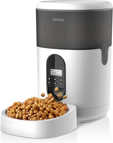 Anysea Automatic Cat Food Dispenser: 4L Automatic Dog Feeder with LCD Display, Meal/Portion Control Auto Pet Feeder with Freshness Preservation Voice Recorder for Cats and Small Medium Dogs in Kuwait