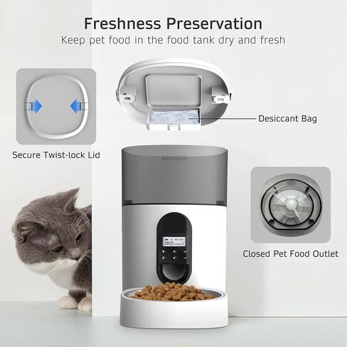 Anysea Automatic Cat Food Dispenser: 4L Automatic Dog Feeder with LCD Display, Meal/Portion Control Auto Pet Feeder with Freshness Preservation Voice Recorder for Cats and Small Medium Dogs in Kuwait