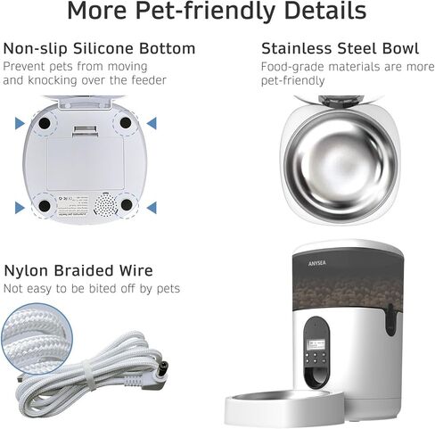 Anysea Automatic Cat Food Dispenser: 4L Automatic Dog Feeder with LCD Display, Meal/Portion Control Auto Pet Feeder with Freshness Preservation Voice Recorder for Cats and Small Medium Dogs in Kuwait