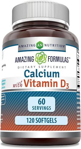 Amazing Formulas Calcium with Vitamin D3 Softgels Supplement | Non-GMO | Gluten-Free (120 Count) in Saudi Arabia
