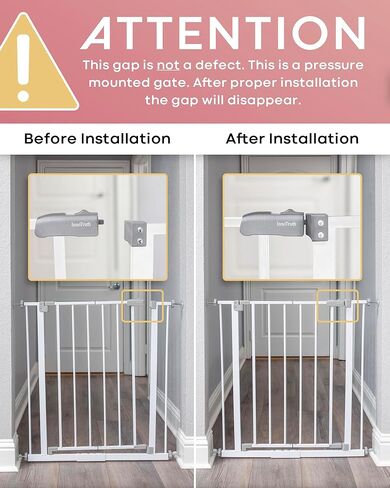 InnoTruth Baby Gate for Stairs 28.9-42.1" Wide, Easy Step Walk Through Expandable Dual Lock Dog Gates for Doorways, Metal Pressure Mounted Wall Protector Easy Install Pet Gate for Dogs, White in Kuwait