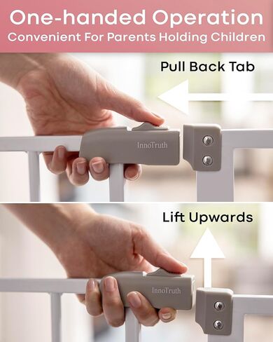 InnoTruth Baby Gate for Stairs 28.9-42.1" Wide, Easy Step Walk Through Expandable Dual Lock Dog Gates for Doorways, Metal Pressure Mounted Wall Protector Easy Install Pet Gate for Dogs, White in Kuwait