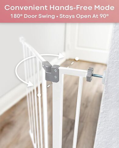 InnoTruth Baby Gate for Stairs 28.9-42.1" Wide, Easy Step Walk Through Expandable Dual Lock Dog Gates for Doorways, Metal Pressure Mounted Wall Protector Easy Install Pet Gate for Dogs, White in Kuwait