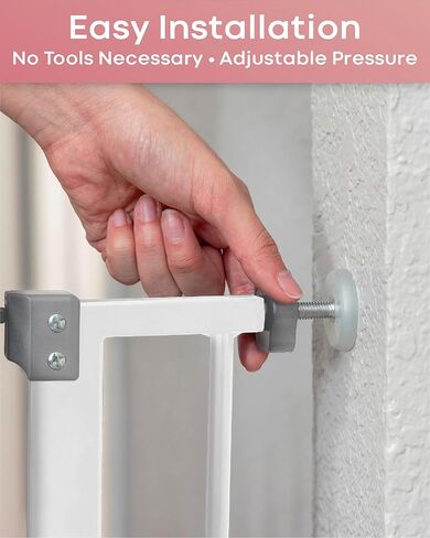 InnoTruth Baby Gate for Stairs 28.9-42.1" Wide, Easy Step Walk Through Expandable Dual Lock Dog Gates for Doorways, Metal Pressure Mounted Wall Protector Easy Install Pet Gate for Dogs, White in Kuwait