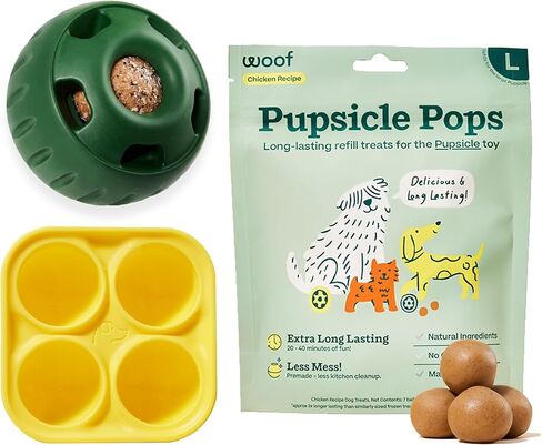 WOOF Starter Pack - Interactive Dog Toys for Boredom - Dog Treat Molds Silicone - Chicken-Flavored Healthy Treats for Dogs - Pupsicle Doggy Enrichment Toy - for Large Pups - 25-75 lbs in Kuwait