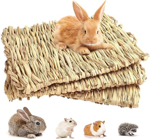 PrimePets Grass Mat for Rabbits Bunny, 3 Pack, Woven Hay Mat for Small Animals, Natural Straw Bedding Resting Cage Mat for Guinea Pig Parrot Chinchilla Hamster Rat in Kuwait