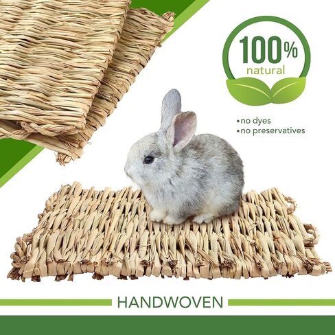 PrimePets Grass Mat for Rabbits Bunny, 3 Pack, Woven Hay Mat for Small Animals, Natural Straw Bedding Resting Cage Mat for Guinea Pig Parrot Chinchilla Hamster Rat in Kuwait
