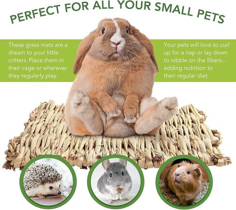 PrimePets Grass Mat for Rabbits Bunny, 3 Pack, Woven Hay Mat for Small Animals, Natural Straw Bedding Resting Cage Mat for Guinea Pig Parrot Chinchilla Hamster Rat in Kuwait