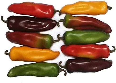 J-Rijzen 10pcs Fake Chili Pepper Artificial Vegetables Vivid Mixed Colors Artificial Hot Peppers for Home Kitchen Fruit Shop Supermarket Desk Decorations Or Props in Kuwait