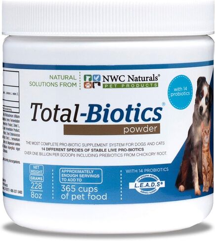 NWC Naturals Total-Biotics, Cat & Dog Probiotics for Digestive Health with Prebiotic, Unflavored Probiotic for Dogs & Cats, Supplement for Gut, Skin, Coat, Upset Stomach Relief, 365 Servings, 8 Ounces in Saudi Arabia