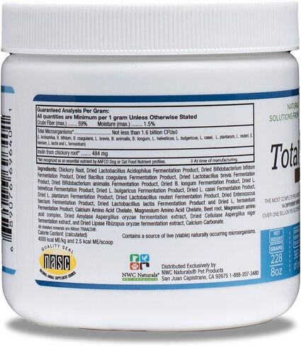 NWC Naturals Total-Biotics, Cat & Dog Probiotics for Digestive Health with Prebiotic, Unflavored Probiotic for Dogs & Cats, Supplement for Gut, Skin, Coat, Upset Stomach Relief, 365 Servings, 8 Ounces in Saudi Arabia