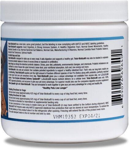 NWC Naturals Total-Biotics, Cat & Dog Probiotics for Digestive Health with Prebiotic, Unflavored Probiotic for Dogs & Cats, Supplement for Gut, Skin, Coat, Upset Stomach Relief, 365 Servings, 8 Ounces in Saudi Arabia