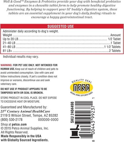 Petco Brand - Well & Good Digestive Enzymes & Probiotics Chewable Dog Tablets, 9.5 oz., Count of 90 in Kuwait