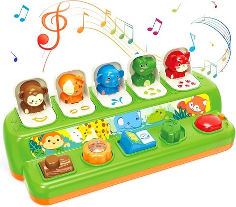 Ellinjan Toddler Toys, Animals Pop-Up Cause and Effect Toys with Light & Music for 1-2 Years Old Boys Girls Gifts, 12-18 Months Early Learning Educational Baby Toys in Kuwait