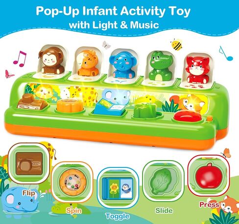 Ellinjan Toddler Toys, Animals Pop-Up Cause and Effect Toys with Light & Music for 1-2 Years Old Boys Girls Gifts, 12-18 Months Early Learning Educational Baby Toys in Kuwait