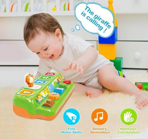 Ellinjan Toddler Toys, Animals Pop-Up Cause and Effect Toys with Light & Music for 1-2 Years Old Boys Girls Gifts, 12-18 Months Early Learning Educational Baby Toys in Kuwait