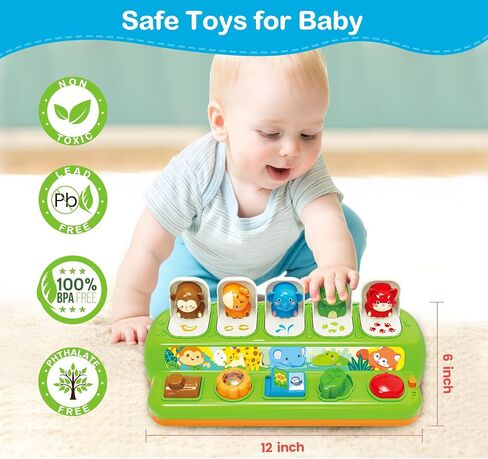 Ellinjan Toddler Toys, Animals Pop-Up Cause and Effect Toys with Light & Music for 1-2 Years Old Boys Girls Gifts, 12-18 Months Early Learning Educational Baby Toys in Kuwait