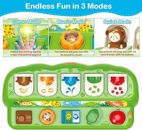 Ellinjan Toddler Toys, Animals Pop-Up Cause and Effect Toys with Light & Music for 1-2 Years Old Boys Girls Gifts, 12-18 Months Early Learning Educational Baby Toys in Kuwait