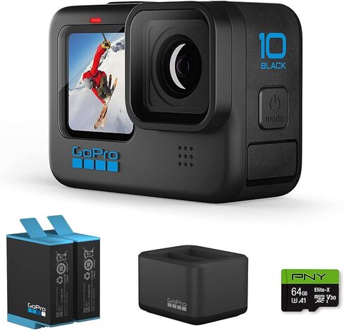 GoPro HERO10 Black Bundle with Dual Battery Charger, Extra Battery, 64GB SD Card - Waterproof Action Camera with LCD Screens, 5.3K60 Ultra HD Video (Renewed) in Saudi Arabia