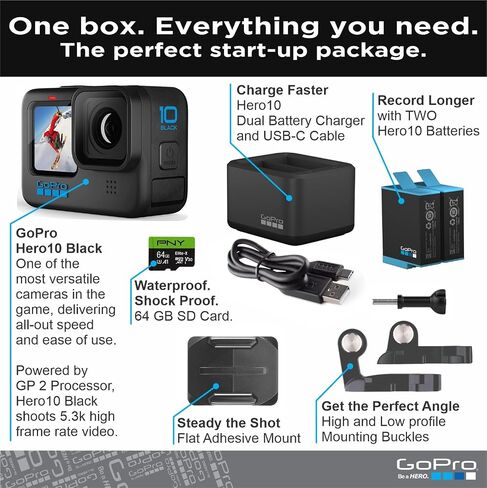 GoPro HERO10 Black Bundle with Dual Battery Charger, Extra Battery, 64GB SD Card - Waterproof Action Camera with LCD Screens, 5.3K60 Ultra HD Video (Renewed) in Saudi Arabia