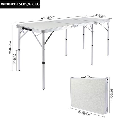 REDCAMP 24" Square Small Folding Camping Table with Adjustable Heights Legs, Lightweight Portable Aluminum Fold in Half Card Tables Bridge Tables for Outdoor Picnic, White in Saudi Arabia